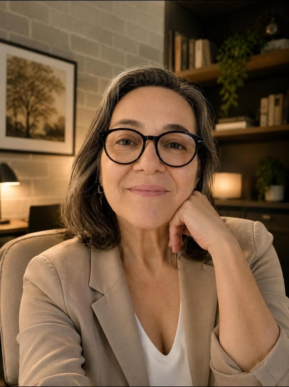 Cristina Cury, psicanalista, em ambiente acolhedor